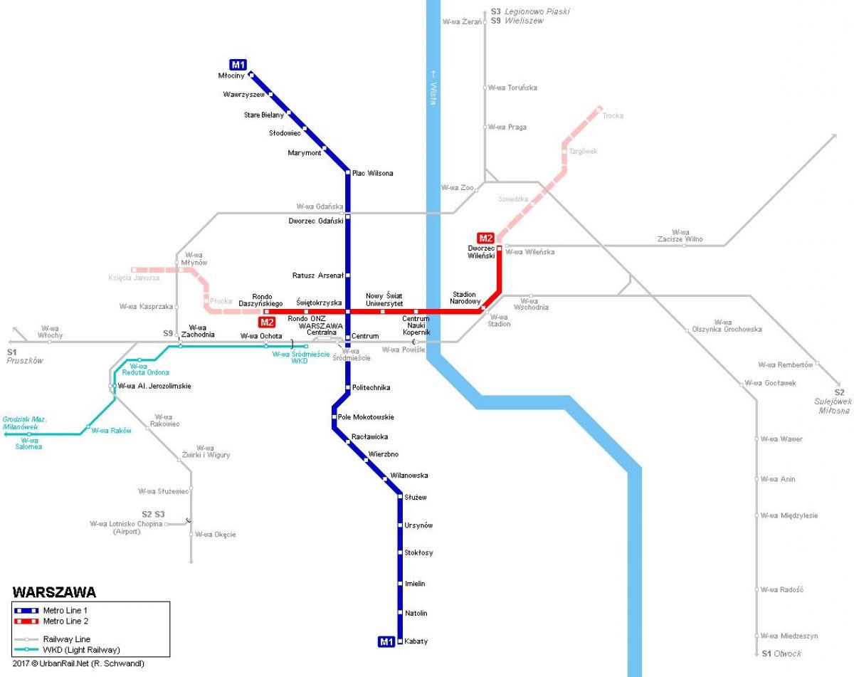 metro mapu Varšava poľsko