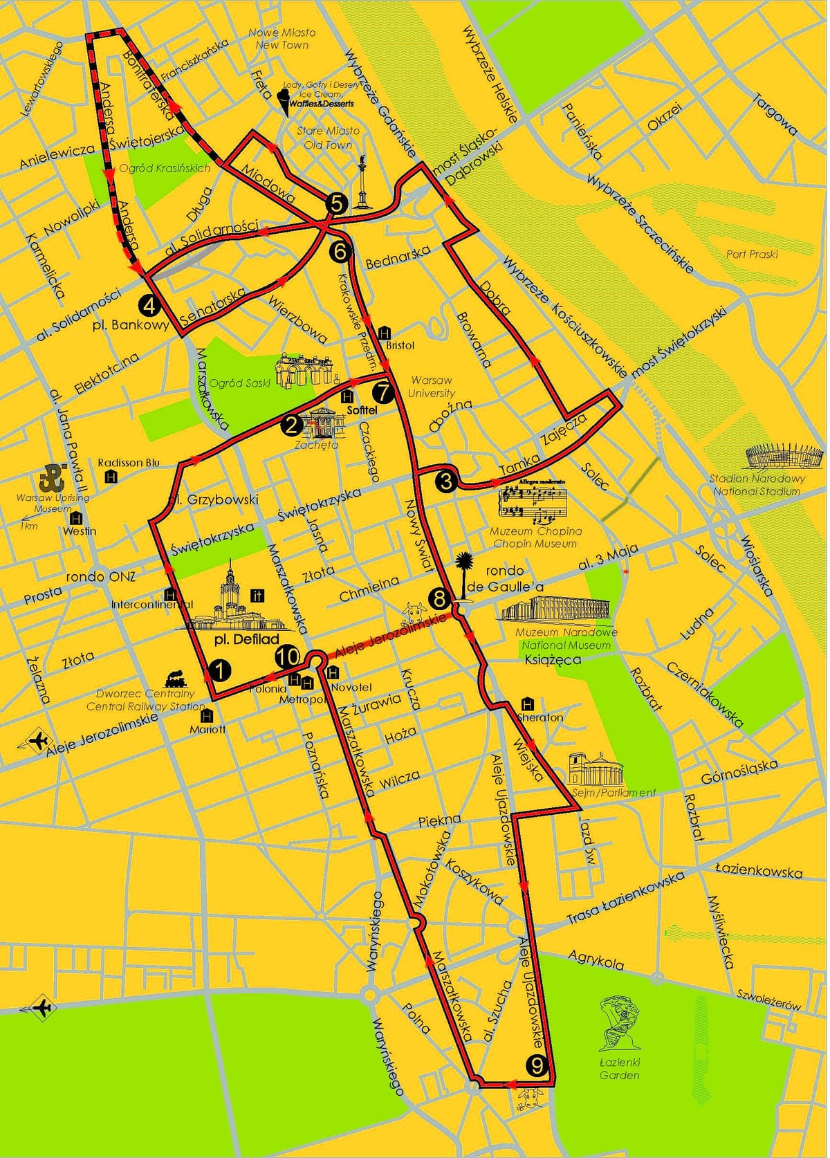 Mapa Europy hop on hop off bus 