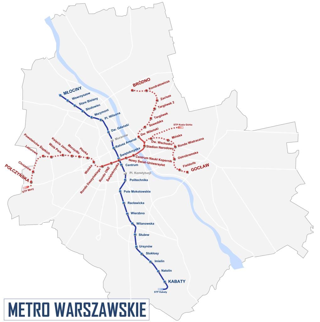 Mapa Varšavského metra 2016