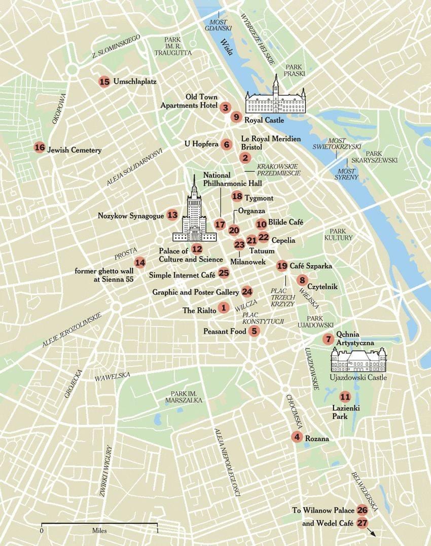 Mapa Varšave, pešia prehliadka