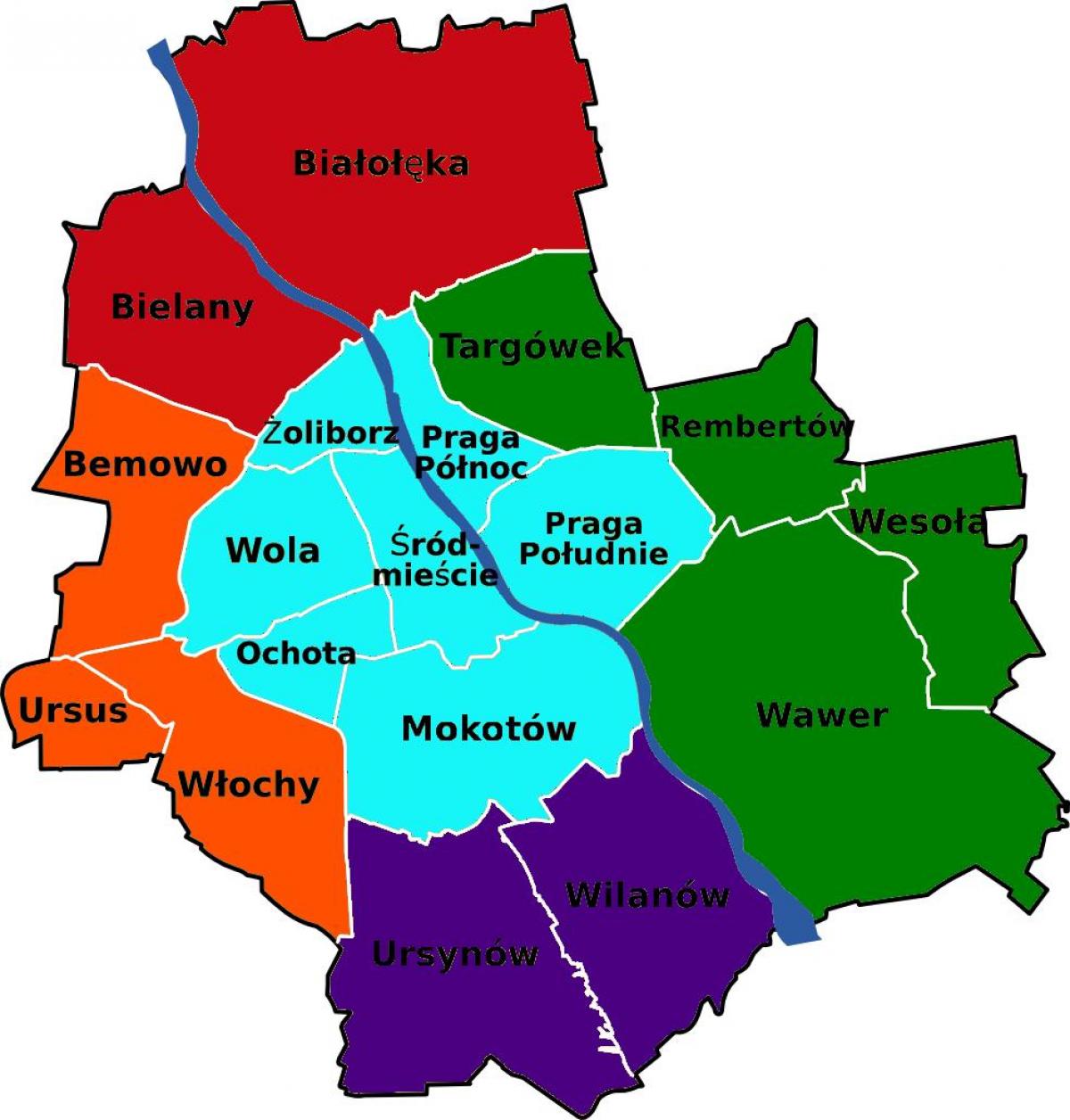 Mapa okresov Varšava 