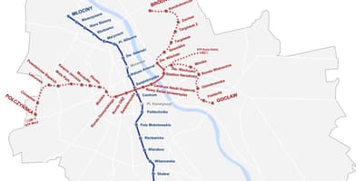 Mapa Varšavského metra 2016